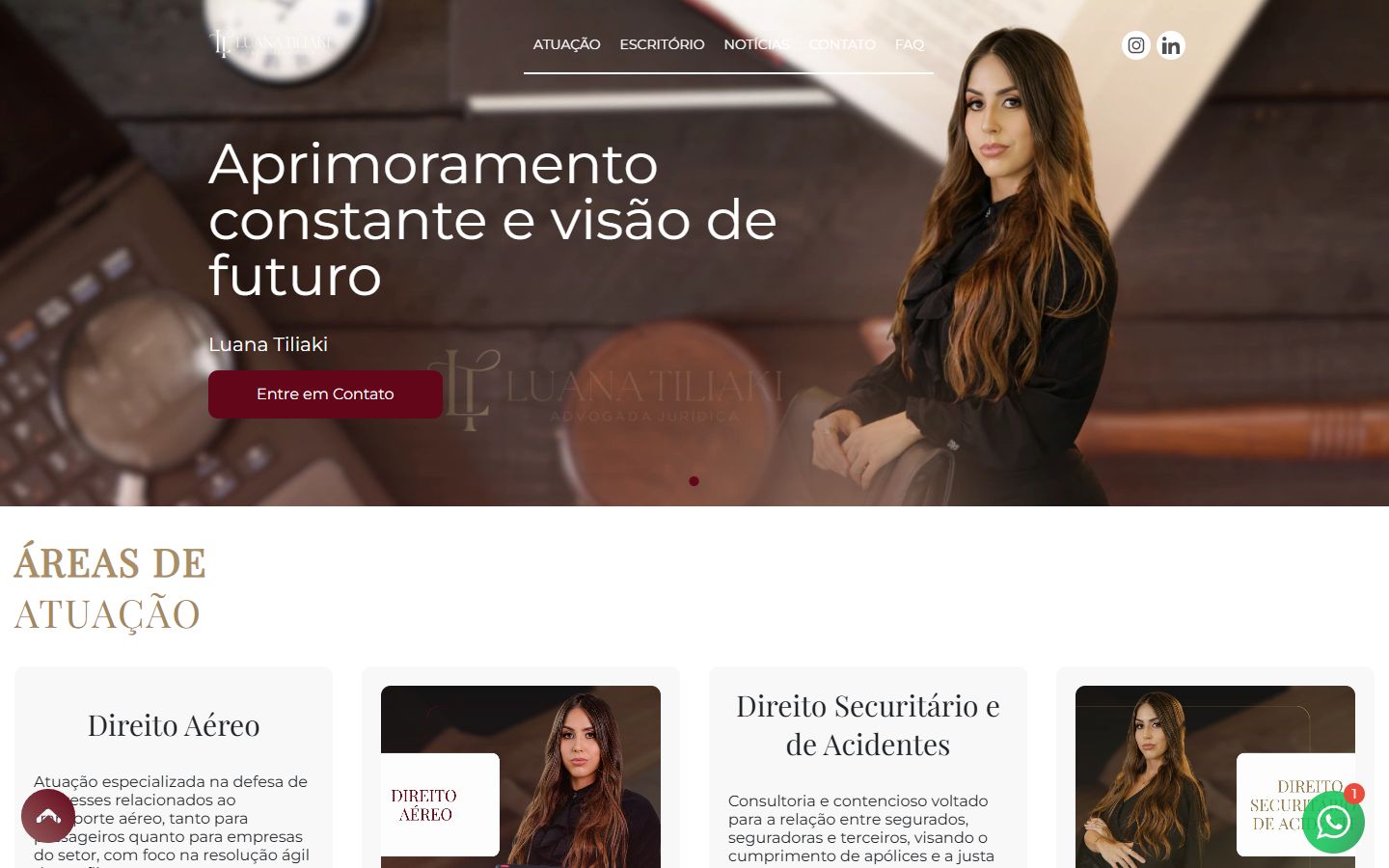 Site de Luana Tiliaki, advogada, aberto no computador